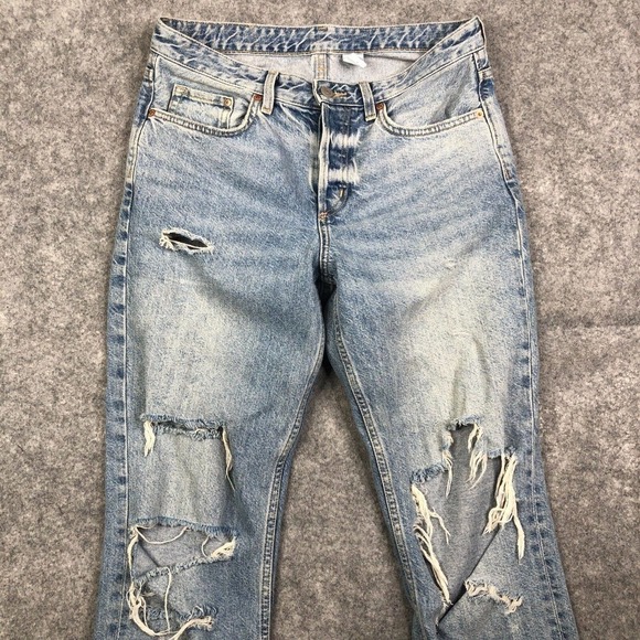 H&M &Denim Boyfriend Jeans Women's Size 26 Blue Distressed Baggy Loose - Picture 2 of 10